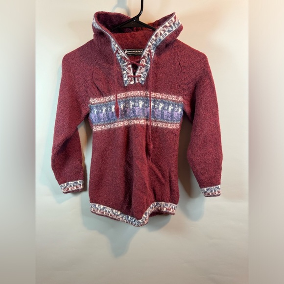 Manos De La Comunidad 100% Baby Alpaca Hoodie Sweater Aztec Size Unknown - Picture 1 of 12